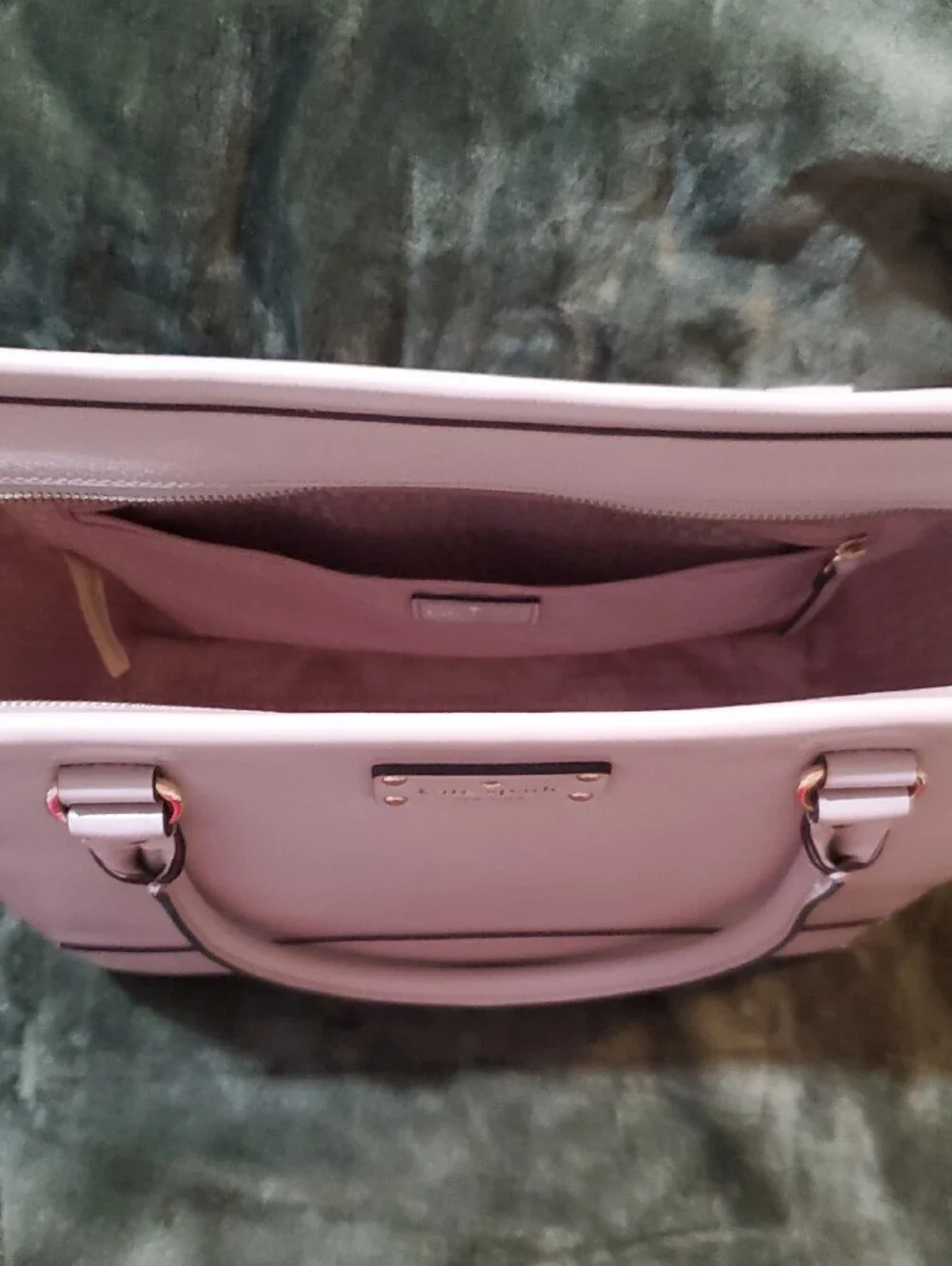 kate spade pale mauve leather tote with logo plaque
